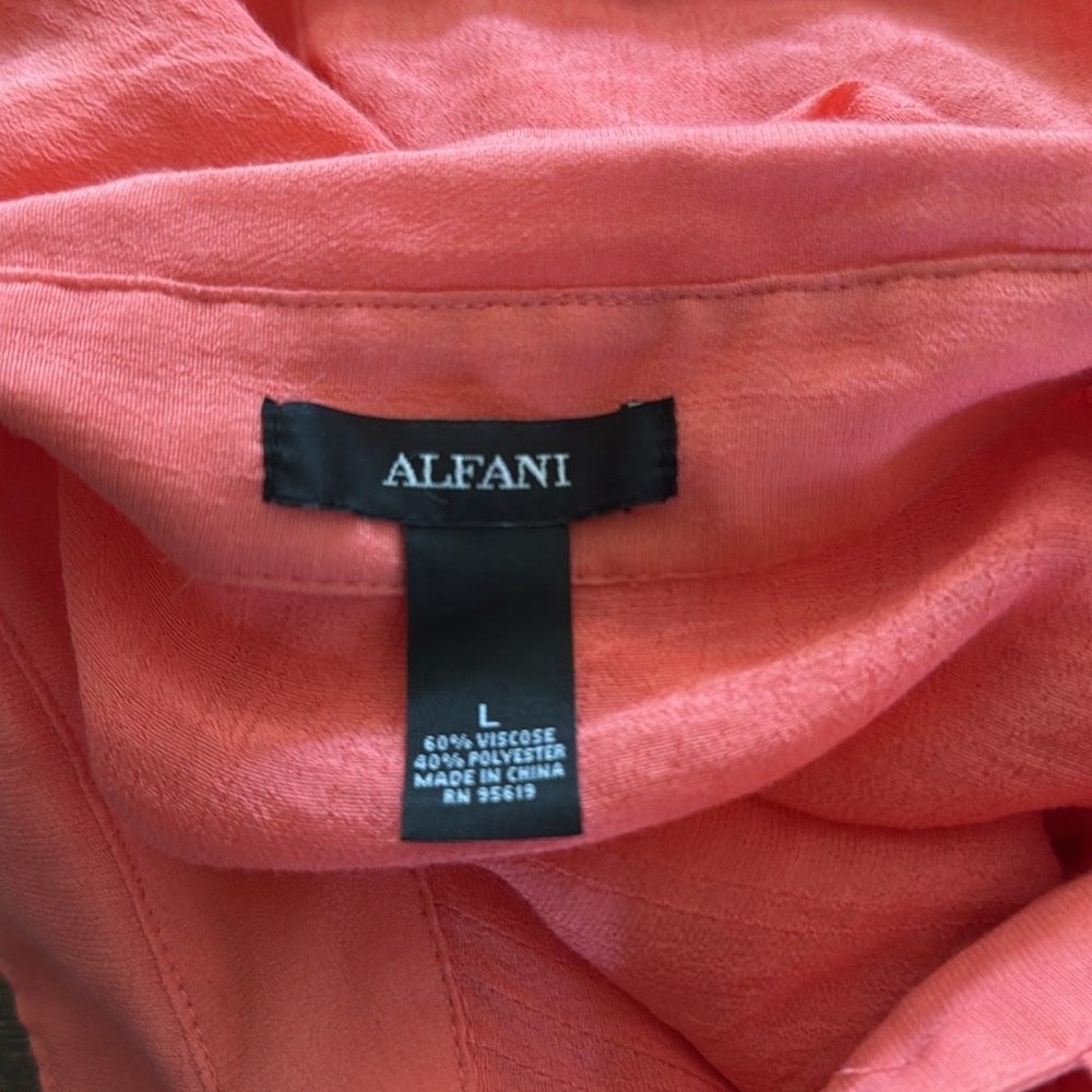 ALFANI -Sz L- Women's Coral Button-Up Blouse 3/4 Sleeves w/Sewn Front Stitching - Picture 3 of 11